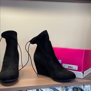 Chinese Laundry Black Suede Wedge Boots